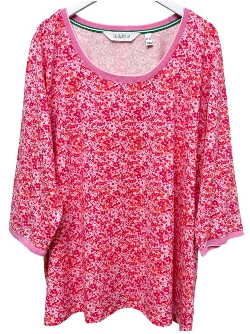Isaac Mizrahi Live! Clubhouse 3/4 Sleeve Top Plus Size 3X Pink Floral Tee
